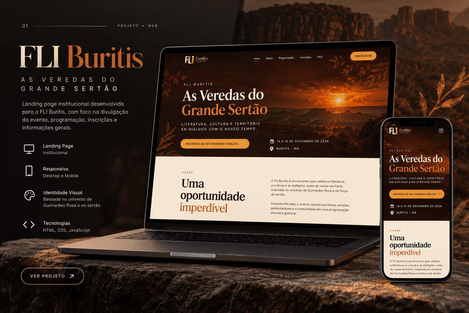 Apresentação da landing page FLI Buritis em notebook e celular